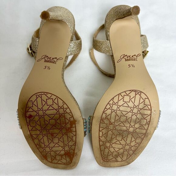 BADGLEY MISCHKA JEWEL Rhinestone Gold Sparkle 3in Heels Sandals Ankle Strap 5.5 - Picture 8 of 8
